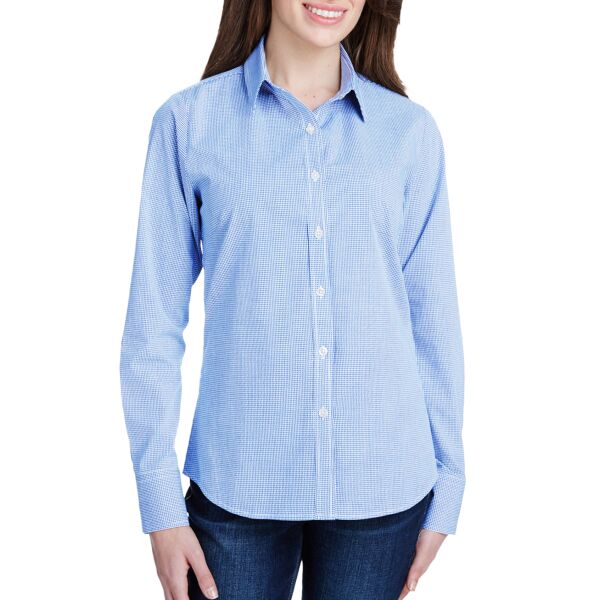 Ladies' Microcheck Gingham Short-Sleeve Cotton Shirt Thumbnail
